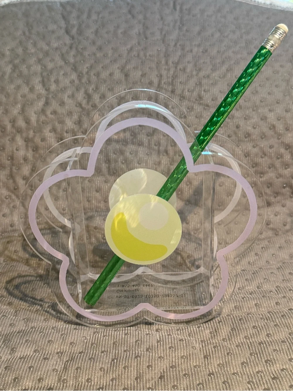 Clear Flower-Shaped Acrylic Organizer with Yellow Accent. NWOT